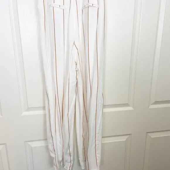 Anthropologie Essential Striped Jumpsuit Rayon Linen Lined Sz 8 - Picture 7 of 13